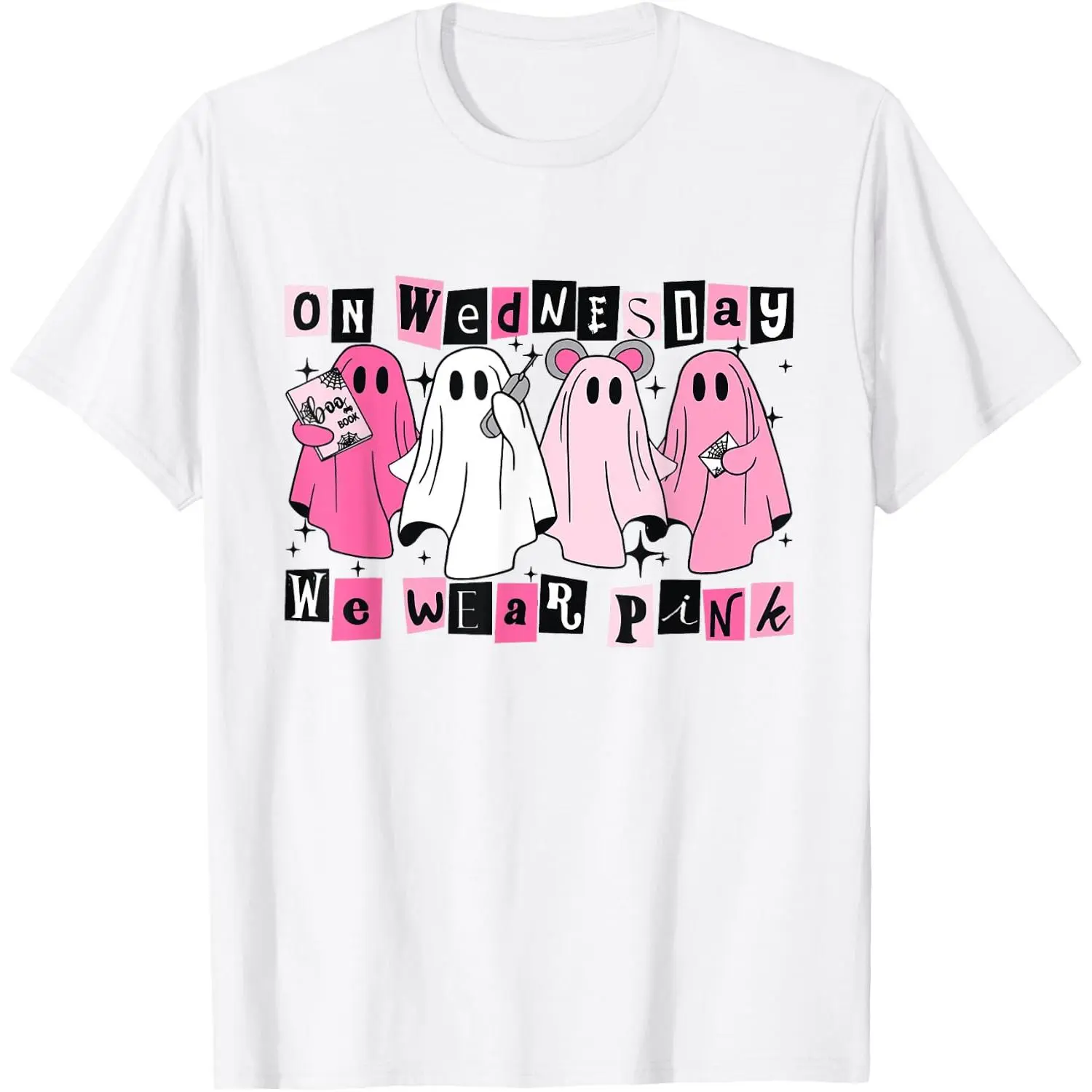 On Wednesday We Wear Cute Pink Ghost Halloween T-Shirt