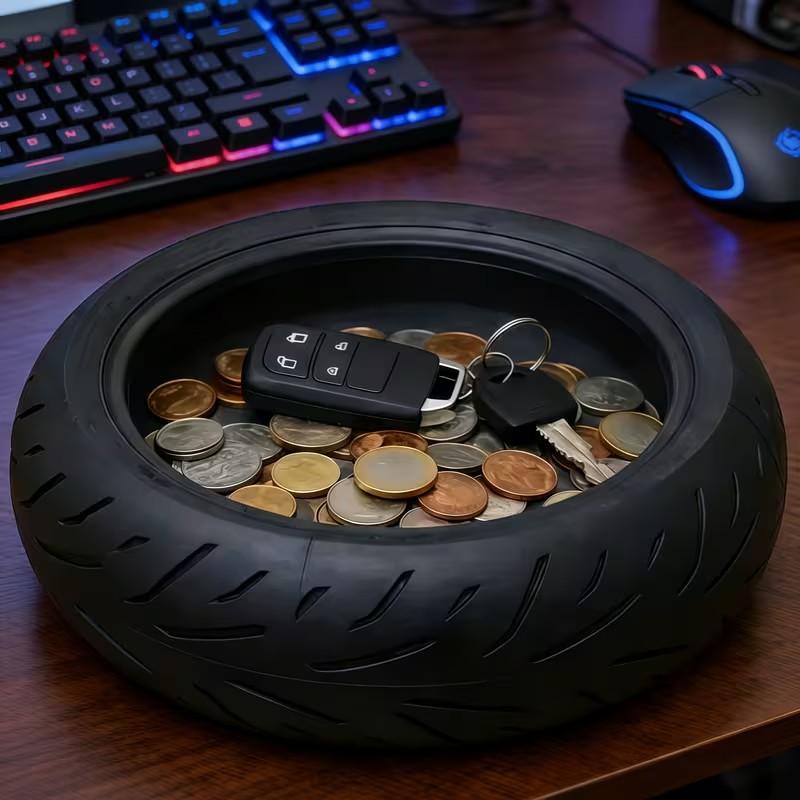 Tire Storage Box, Novelty Car Tire Organizer Tray, Home Decor Shelf, Key and Coin Holder, Perfect Gift for Motorcycle Enthusiasts