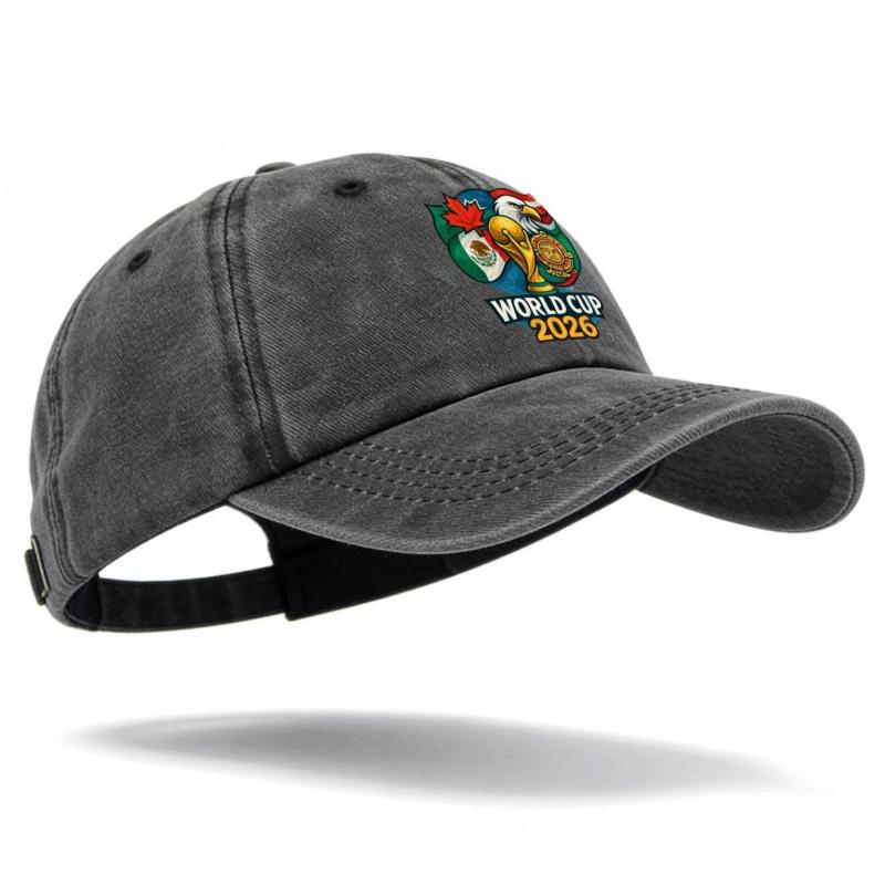 European and American 2026 USA-Canada-Mexico World Cup Cartoon Washed-Printed Baseball Cap Women's Outdoor Sun Protection Hat Men's