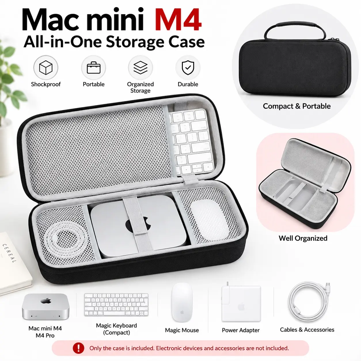 Durable Eva Hard Shell Storage Bag for Apple MAC Mini M4/m4 Pro, Portable Keyboard Mouse Compartment, Anti-Slip Base, Lightweight Travel Case