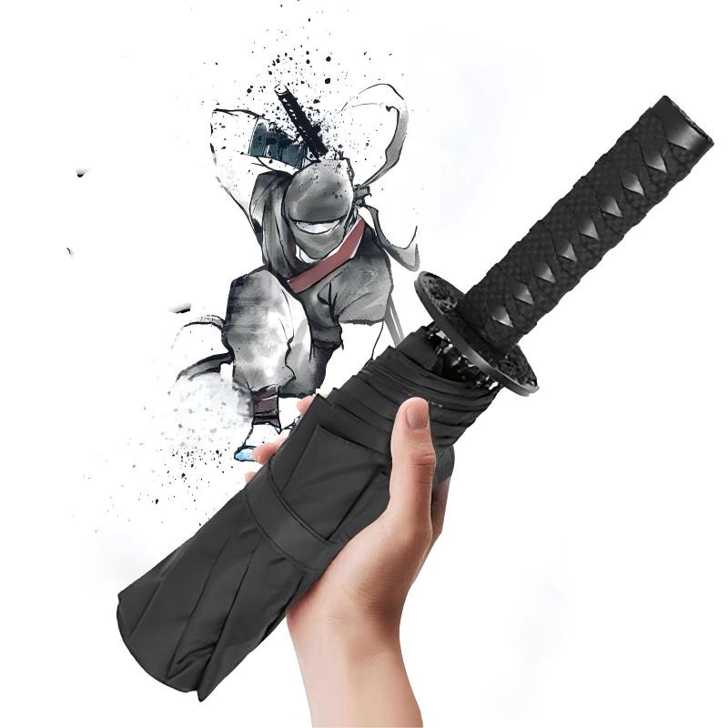 Creative Three-Fold Automatic Samurai Sword Umbrella, Lightweight Waterproof Umbrella, Anime Rainy Day Umbrella, Advertising Handle, in Stock