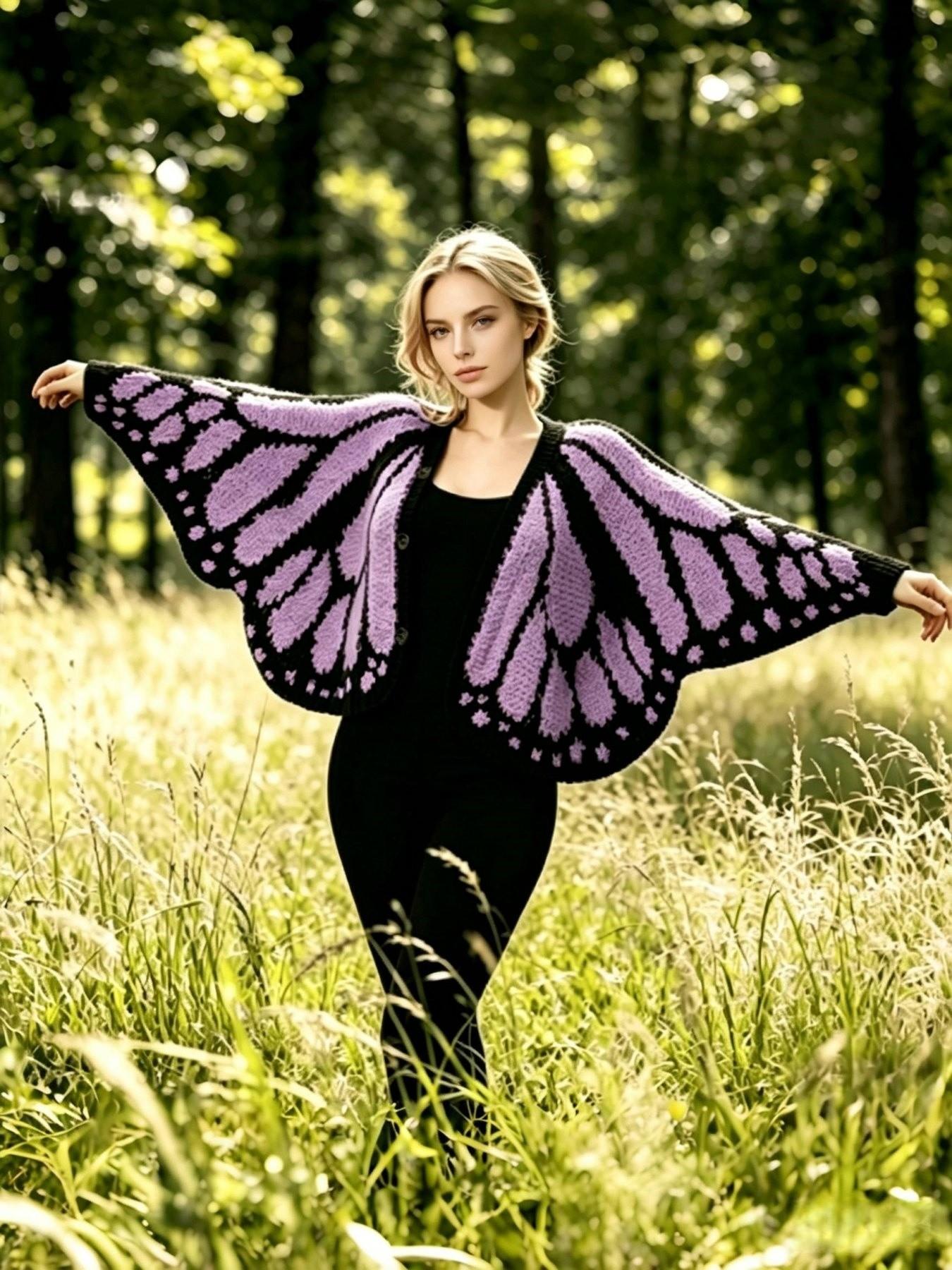 Emperor Butterfly Cape Shawl, Knitted Asymmetrical Open Front Sweater, Hand-Knitted Butterfly Shawl, Decorative Shawl for Women, Fashion Knit Shawl
