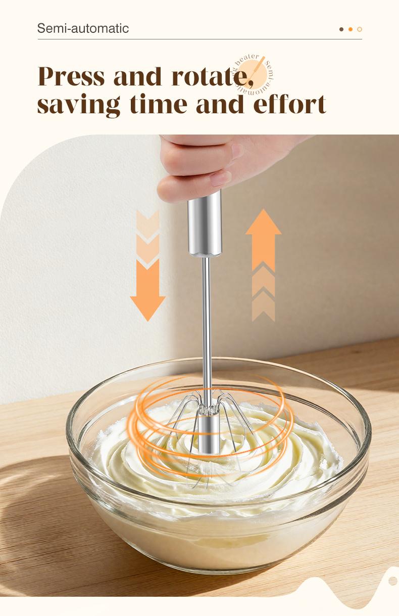 Stainless Steel Hand-Push Rotary Whisk A hand mixer stirrer for cooking, perfect for blending, whisking, beating, and stirring tasks.