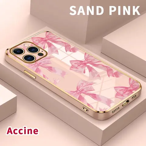 Luxury Electroplated TPU Cellphone Casing - iPhone 11,12,13,14 Plus,X,XS Max,XR,15,16,17 Air,18 Pro Max Cover, Romantic Bows, Golden Edge, Camera Lens Protector, Shock-Proof, Sweat-Resistant Secure Grip, Flexible Handheld Devices Accessory