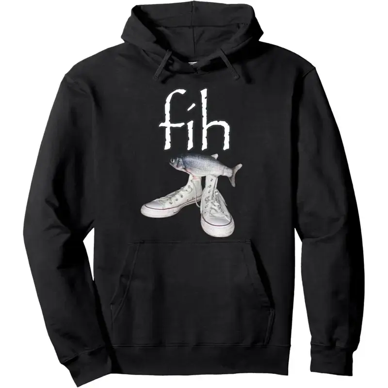 Men's Fish Meme Graphic Hoodie - Cotton Blend Black Long Sleeve Pullover Sweatshirt, Regular Fit, Casual Menswear Unisex Tops, Soft Breathable Fabric, Durable Print, Everyday Comfort, Machine Washable, Funny Humor Calling