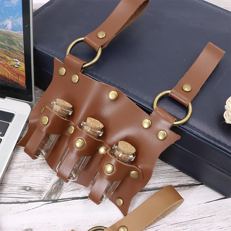 Medieval Potion Bottle Waist Pack, PU Material with Belt Loop, Includes 3 Cork Bottles, Renaissance Witch Props, Stempunk Cosplay Costume Set