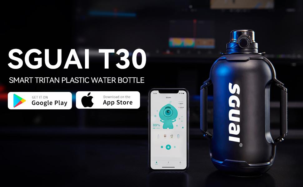 Cool Springtok Sports Water Bottles 44oz with Tritan Finish, Built-in Straw, Unique Smart Water Cup with LED Light, Dual-Handle & App Control - Fun