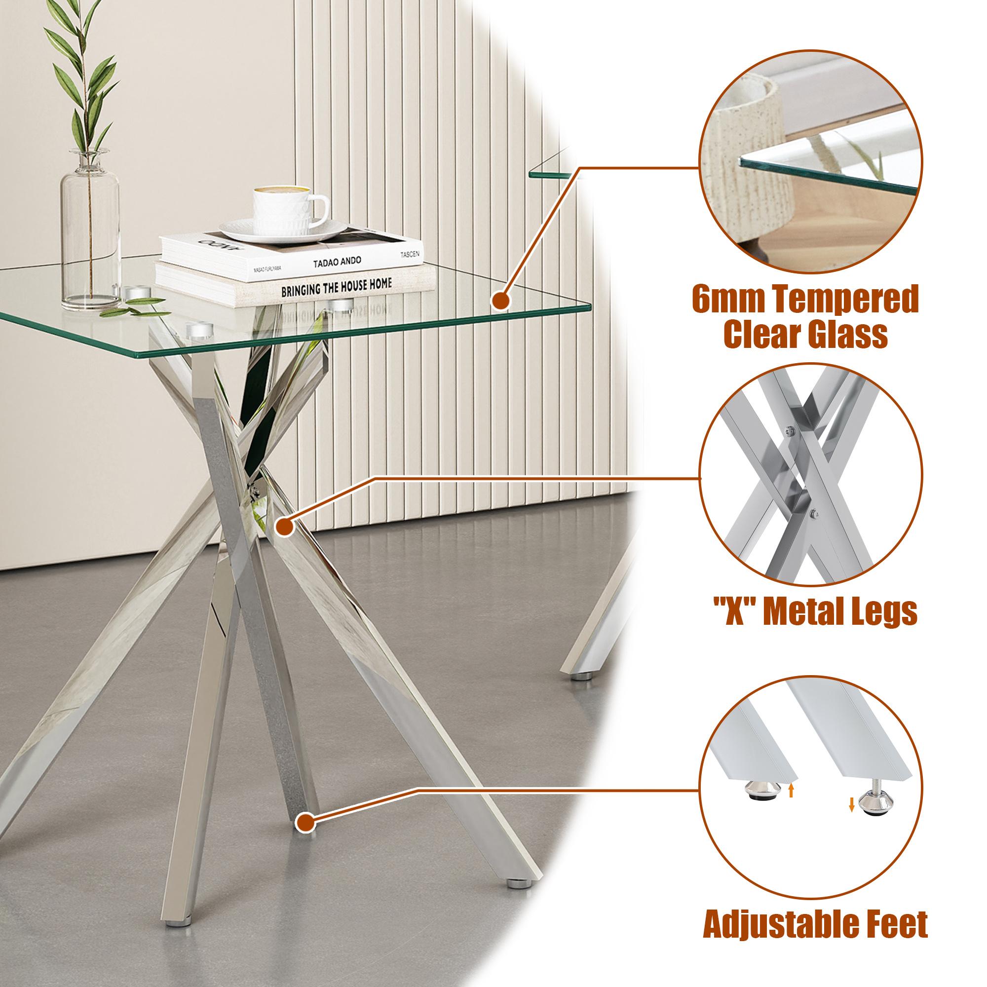 2-Piece Square Tempered Glass Side Table | 17.72" Clear End Tables set of 2 with Golden/Black/Silver Legs for Sofa/Bedroom
