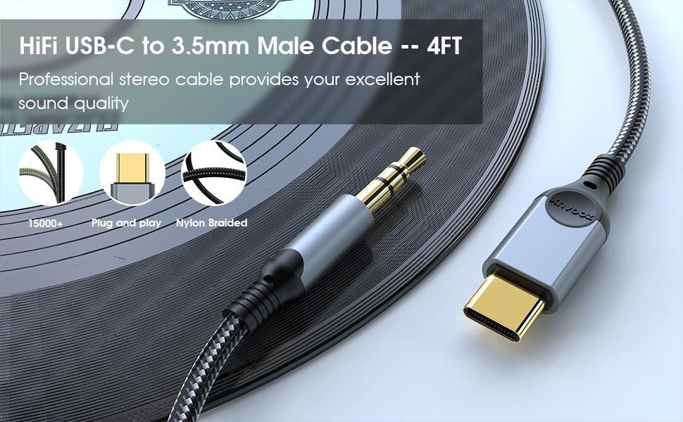 ZOOAUX USB C to 3.5mm Audio Aux Jack Cable[4ft], Premium Type C Adapter to 3.5mm Headphone Stereo Cord Car for iphone 16 15(Pro Max/Plus),iPad Pro,Samsung S24 S23 S22 S21 Ultra Pixel Oneplus Accessories Headset