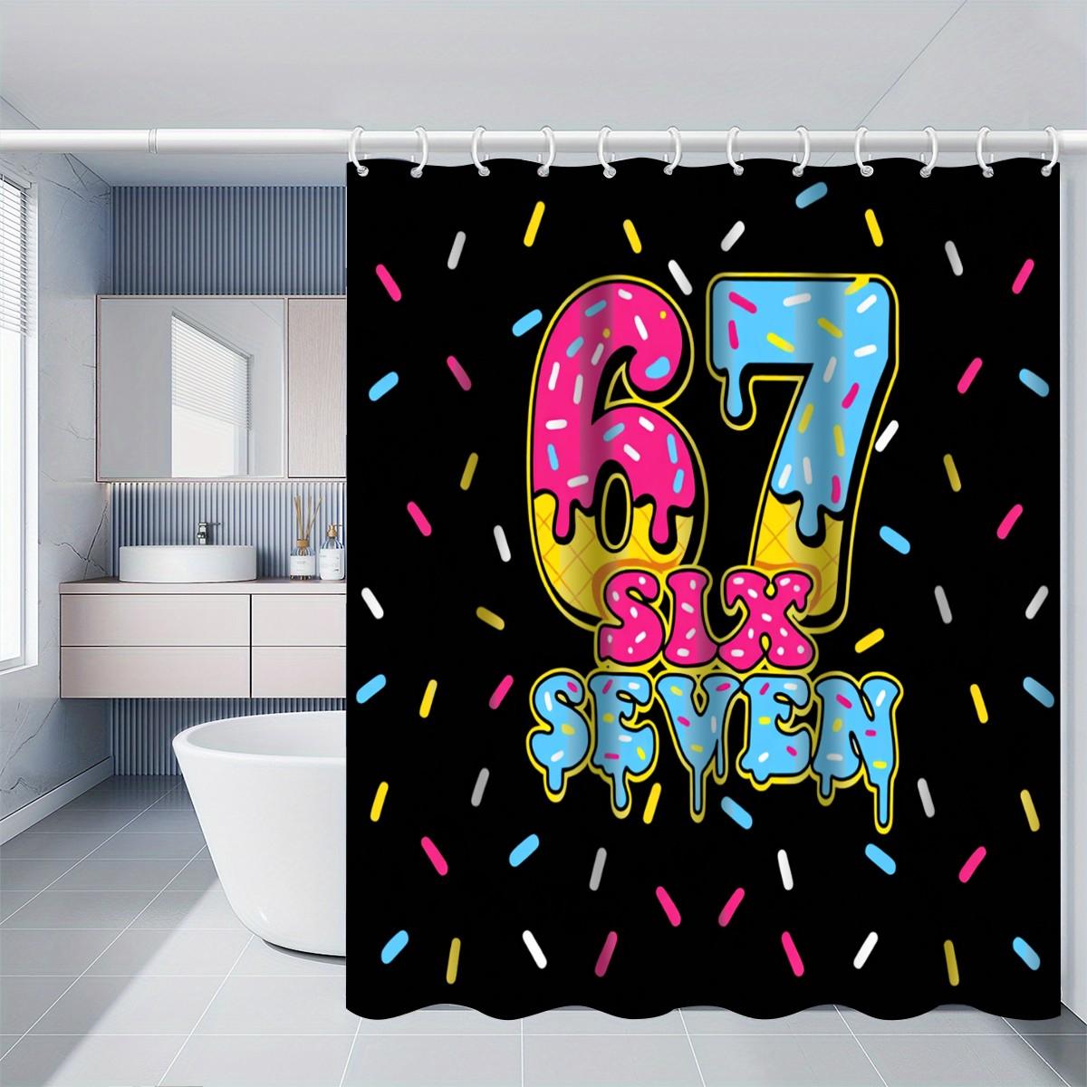1/4PCS Six Seven Shower Curtain set, Graffiti Art Bathroom Decor, Bathroom Decoration Accessories, Accessories with Bath Mat, U-shaped Mat, Toilet Lid Cover, 12 Hooks 180x180cm Curtain, Urban Style, Home Decor, Urban Theme, bathroom accessories.