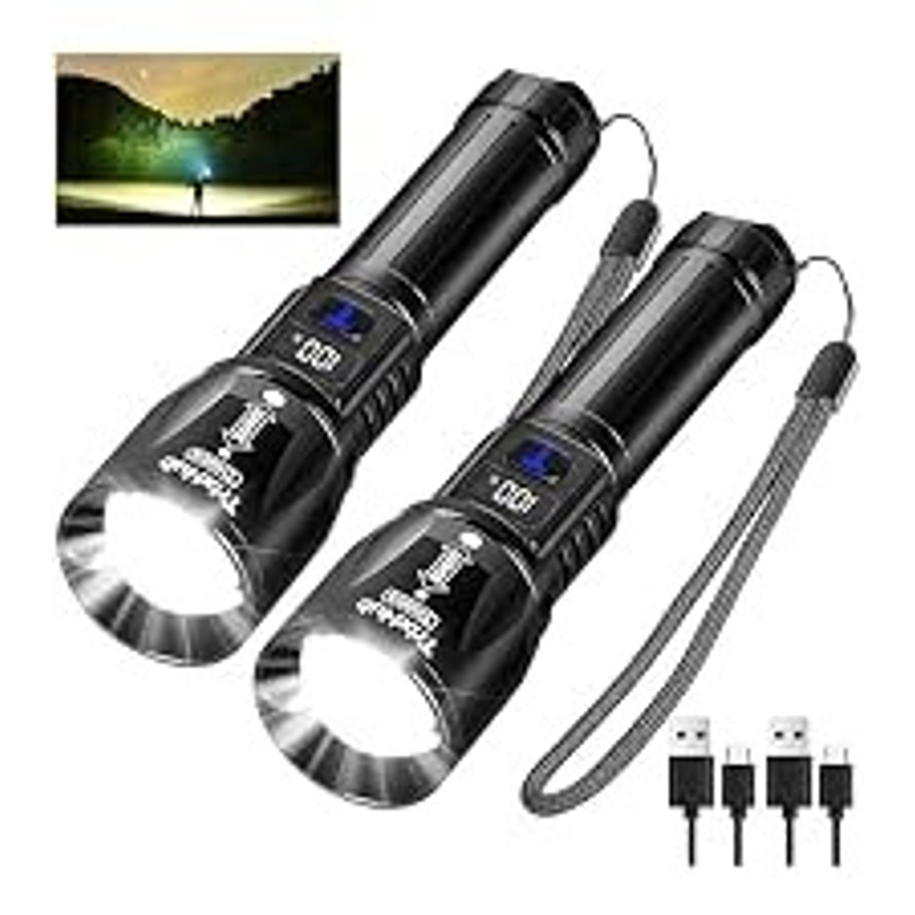 2 Pack Rechargeable Flashlights, Super Bright High Lumens Flashlight