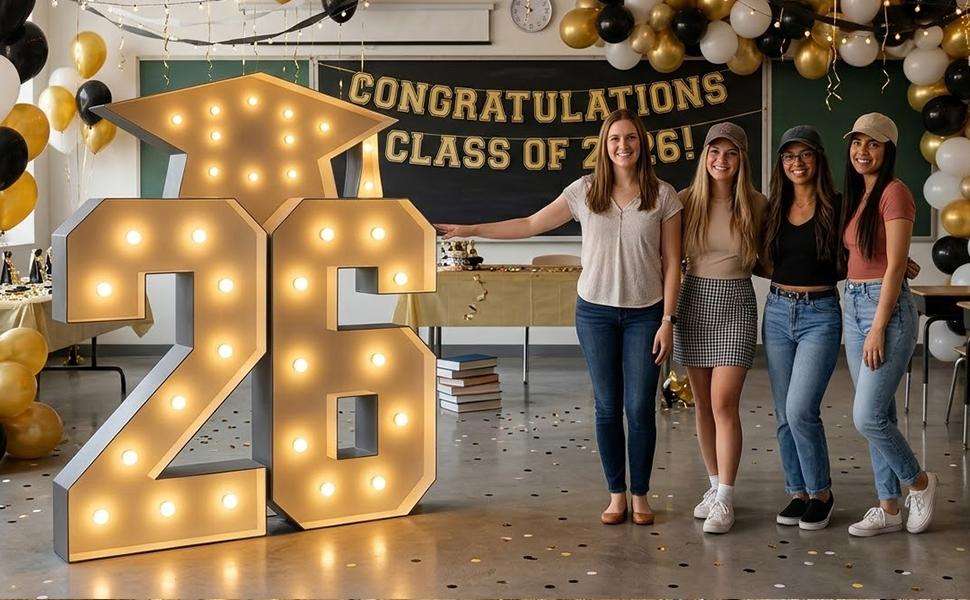 2026 Graduation Decorations - 4FT Marquee Light Up Number For 2026 Graduation Party Decorations , Suitable For Decoration At Kindergarten, Preschool, High School, And College Graduation Parties