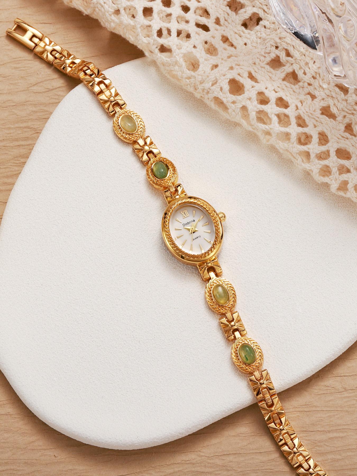 New Women's Vintage Rich East Ling Stone Chain Watch, Unique Ethnic Style, Luxury Mid-Age Decoration, Casual Analog Quartz, Round Dial Watch, Fashionable Wristwatch, Fashion Wristwatches, Casual Trendy Wristwatch, Fashionable Watches