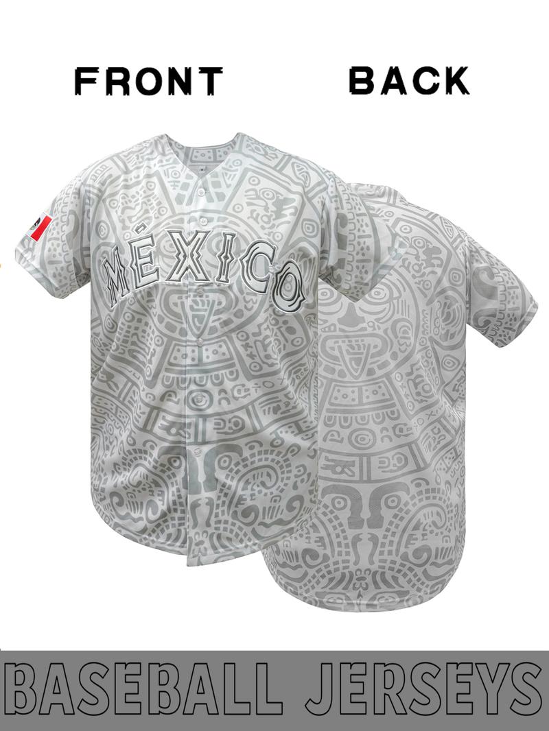 Men's baseball jersey with "MÉXICO" Embroidered with retro Mexican style, loose button cardigan suitable for sports and daily cultural wear, niche trend, Stylish jersey Men's baseball jersey with "MÉXICO" Embroidered with retro Mexican style, loose button cardigan suitable for sports and daily cultural wear, niche trend, Stylish jersey