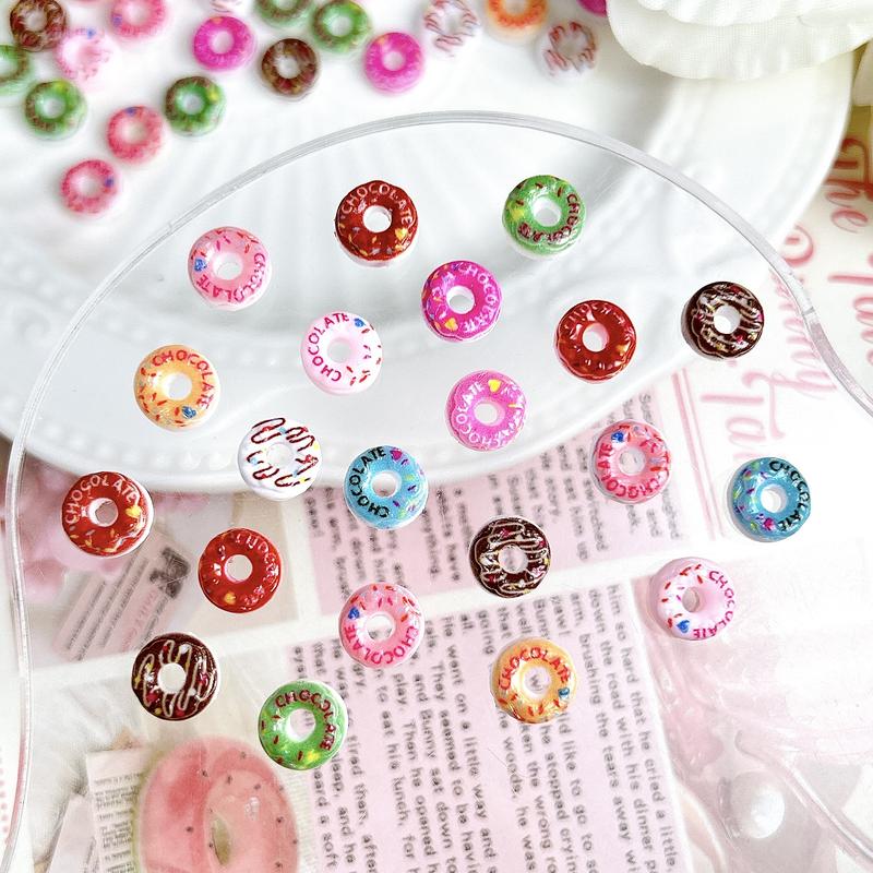 100PCS Luminous Simulated Donut Nail Charms 3D Resin Colored Flatback Donut Nail Art Supplies DIY Pendant Press-On Nails Nail Art Design