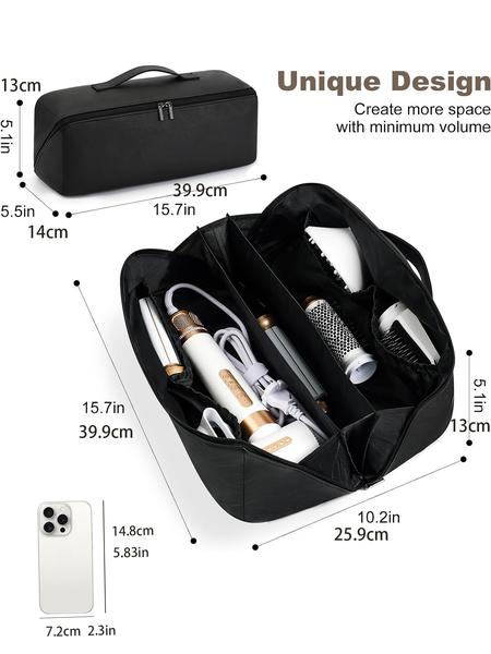 Hair Tools Travel Bag, Waterproof Portable Open Flat Travel Bag for Dyson/Shark Hair Dryer, Hair Styling Tool Storage Bag