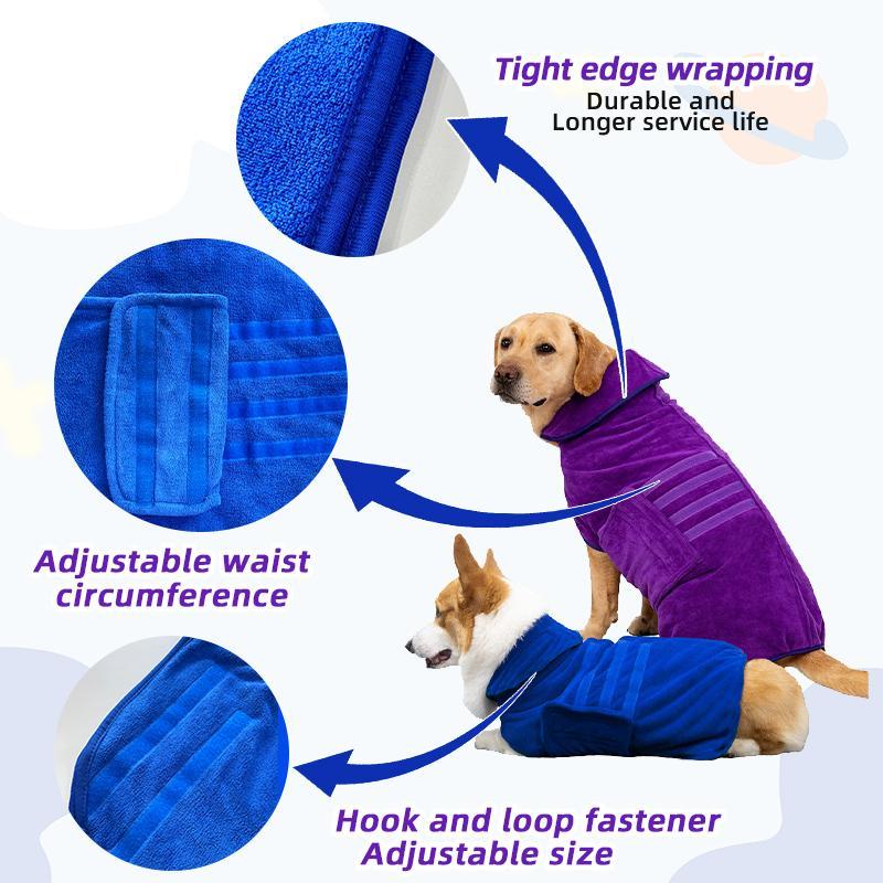 Soft Absorbent Pet Bath Robe - Adjustable Strap Grooming Towel for Dogs & Cats