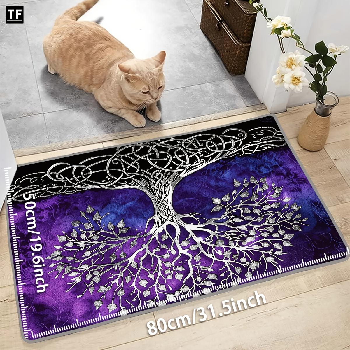 Life Tree Silver Root Blue Background Carpet, Non-Slip Velvet Rug, Indoor Use, Living Room, Bedroom, Kitchen, Hallway, Entryway