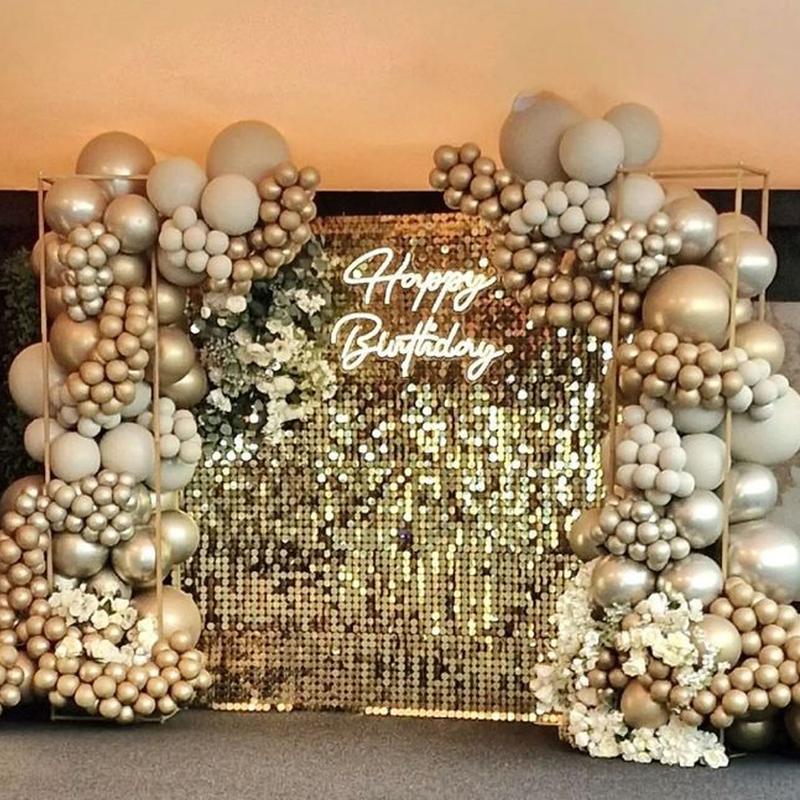 24/30/36/49pcs Large Shimmer Wall Backdrop Gold Square Glitter Panels DIY Wedding Anniversary Birthday Party Backdrop Decoration Photo Props Led Banners with Sequins and Ornaments
