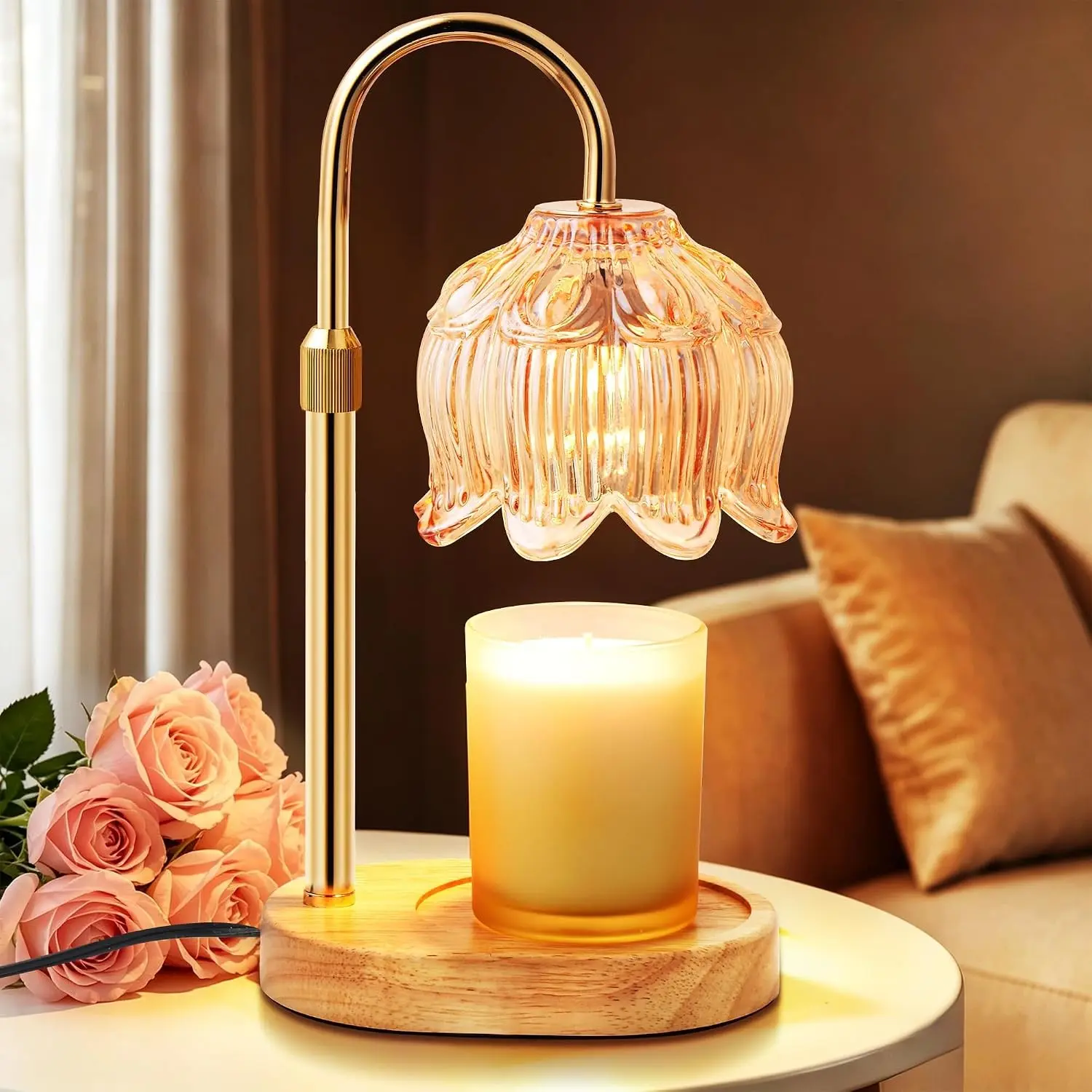 Flower Candle Warmer Lamp with Timer, Dimmable Wax Melt Warmer for Scented Jar and 3-Wick Candles, 2 Bulbs, Adjustable Height, Home Decor, Birthday & Housewarming Gifts for WomenGift