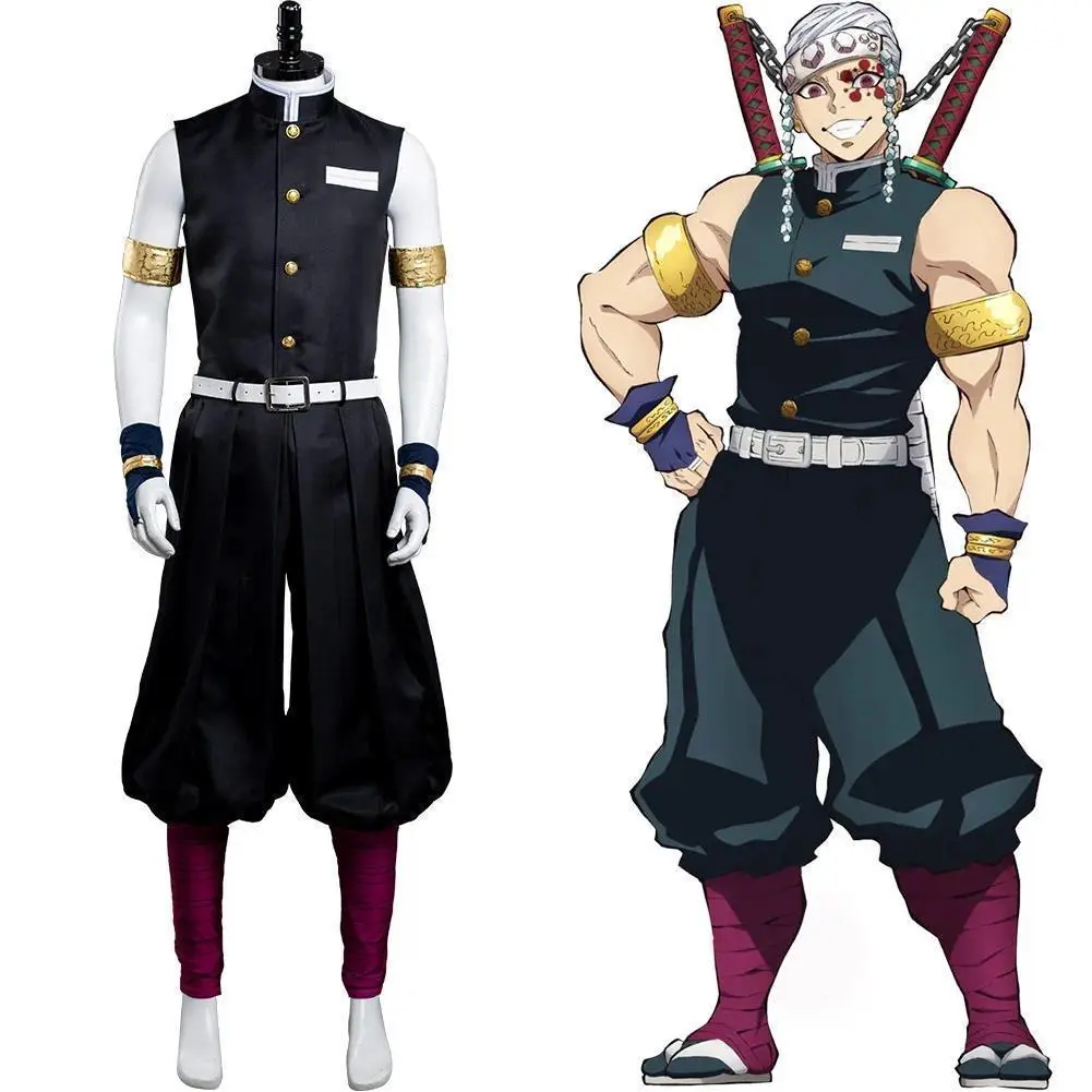 Anime Uzui Tengen 2-Piece Twill-Knitted Cosplay Costumes Set - Top, Pants, Belt, Headband for Cosplayers, Halloween Carnival Outfit