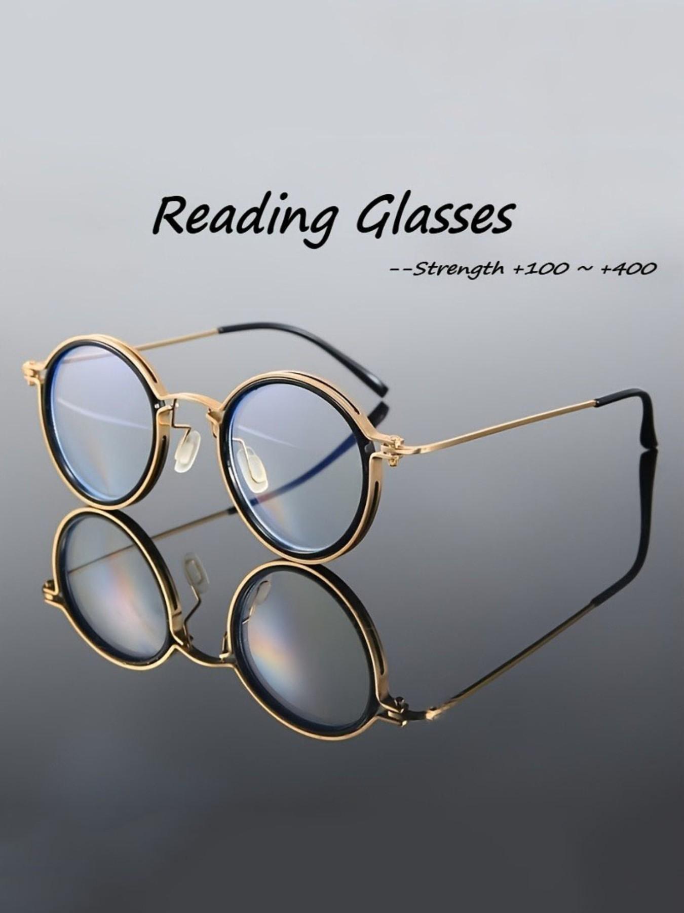 Round-frame Metal Reading Glasses, Classic Round Metal Frame.: +1.00 to +4.00 Dioptres. Anti-glare. Computer Glasses. Suitable for Reading and Screen Use. High-definition Lenses
