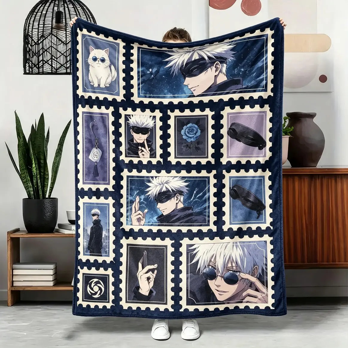 Jujutsu Kaisen Gojo Anime Flannel Throw Blanket for Adults and Kids, Soft Cozy Warm Couch Cover for Sofa, Bed and Bedroom, Birthday and Christmas Gift for Fans, Multipurpose Blankets and Home Bedding