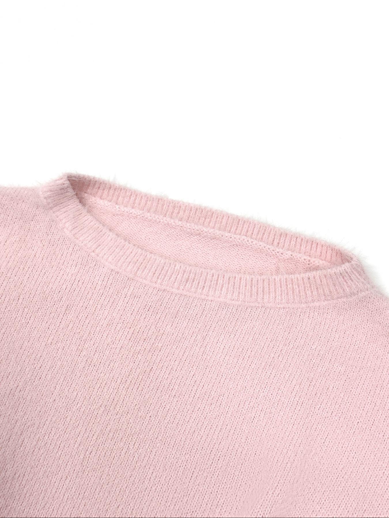 Women's Plush One-Shoulder Knit Top, Knitwear, Soft Pullover Sweater, Warm Autumn Winter Loose Fit Long Sleeve, Elegant Sweet Style