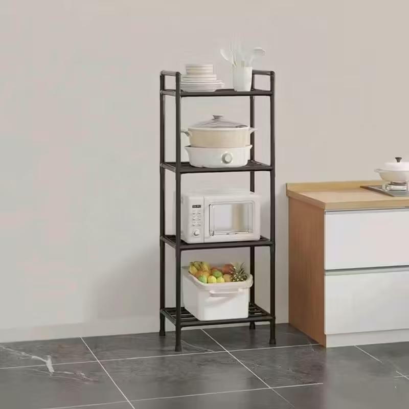 Metal Storage Rack, Multi-Layer Floor Standing Organizer, Space Saving Vertical Shelf for Kitchen Bathroom Microwave