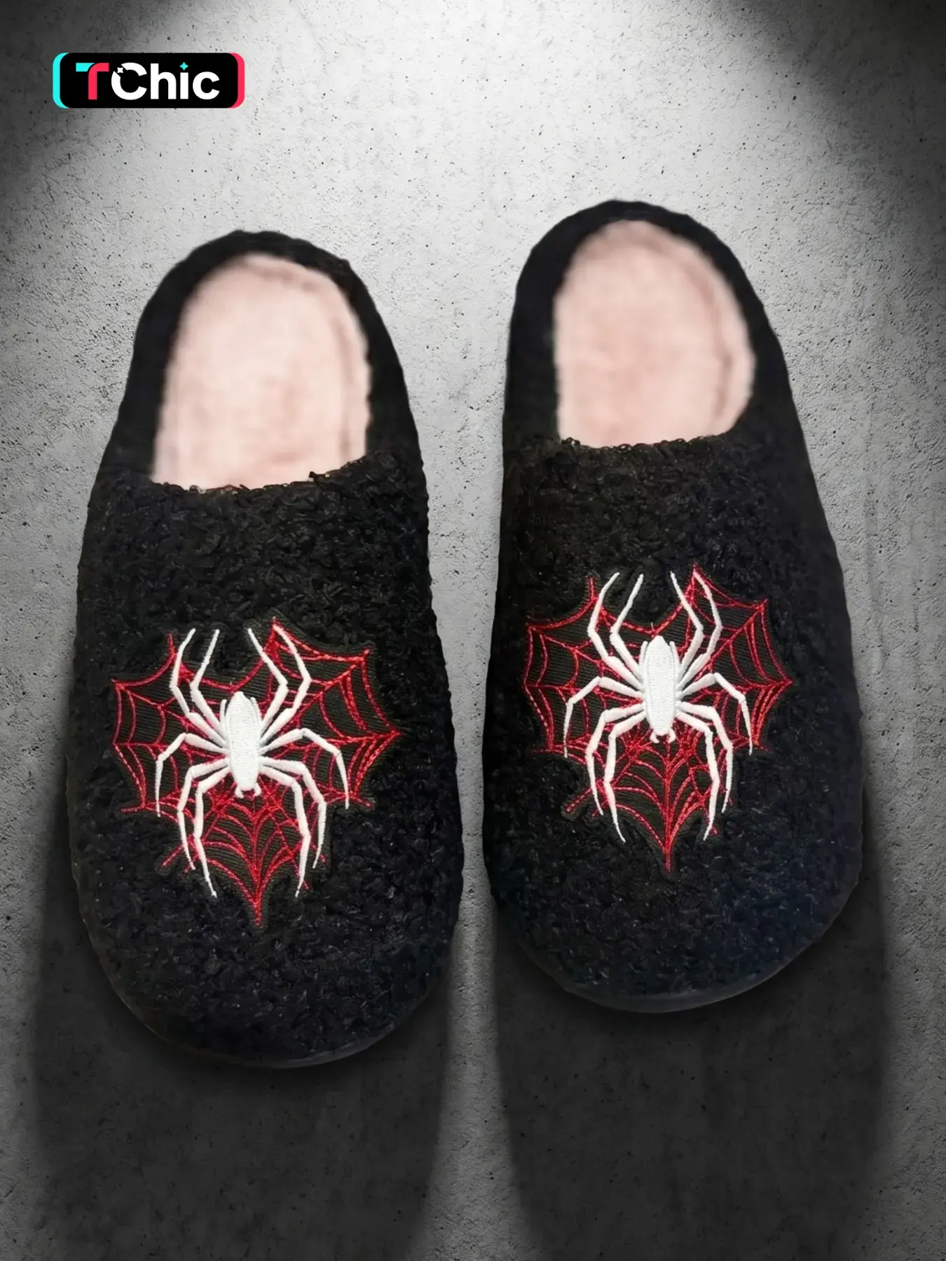 Gothic Spider Embroidered Slippers, Indoor Slippers, Soft Plush Lining, Silent Anti-Slip, Perfect for Bedroom, Unique Subculture Home Shoes, Ideal Gift