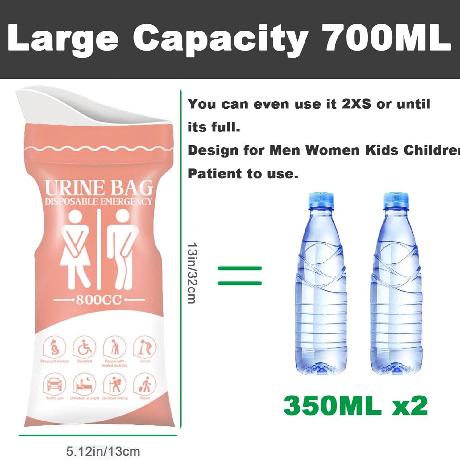 10 Pack Disposable Emergency Urinal Bags, Pink Portable Travel Urine Bags for Camping, Traffic Jam & Vomit, Unisex