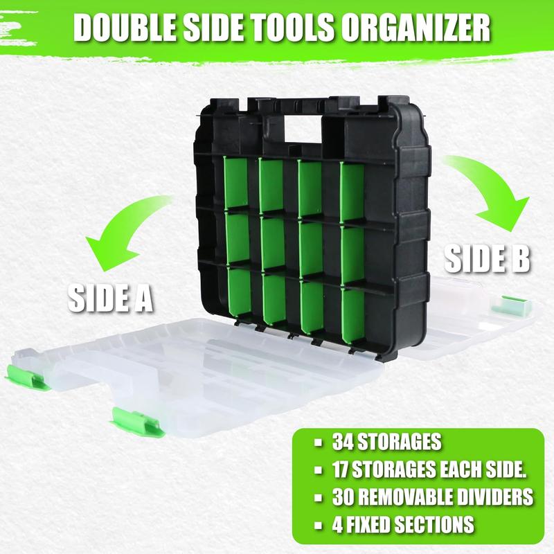 Parts Organizer, 34-Compartments Double Side Parts Box with Removable Dividers, Hardware Storage for Screws, Bolts, Nails, Beads, Jewelry