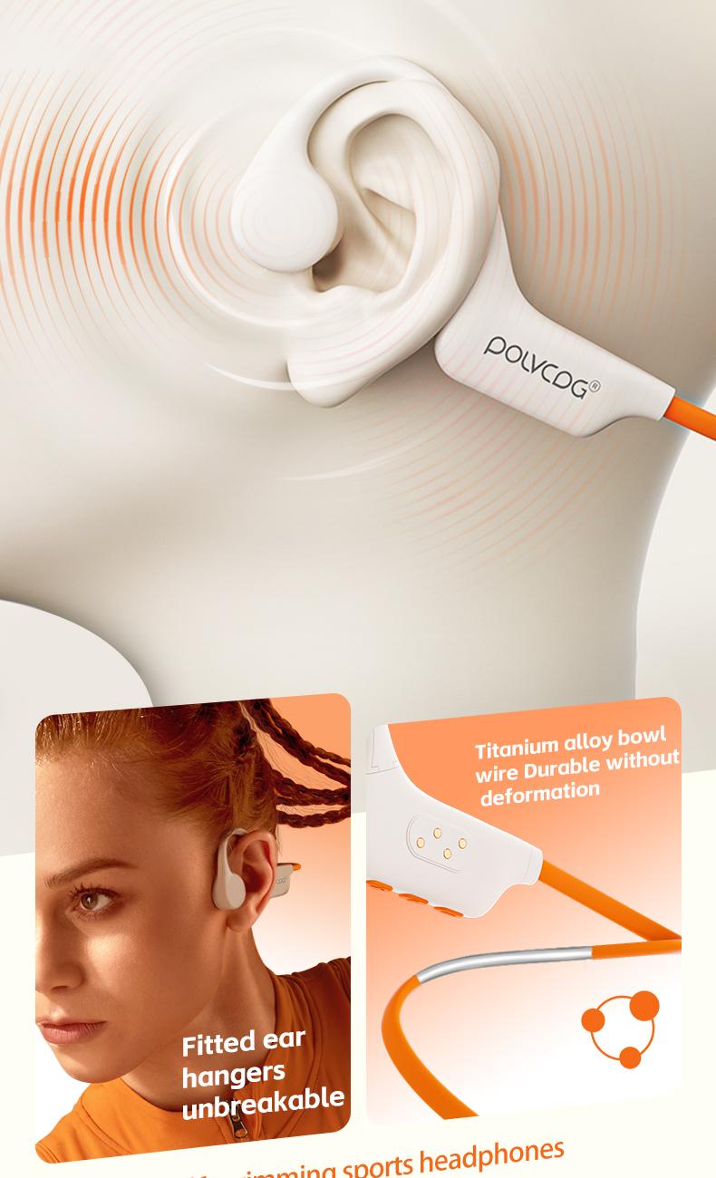 POLVCDG X6 wireless bone conduction headphones are deeply waterproof, 10 hours long battery life, 28g lightweight body 32GB large capacity.