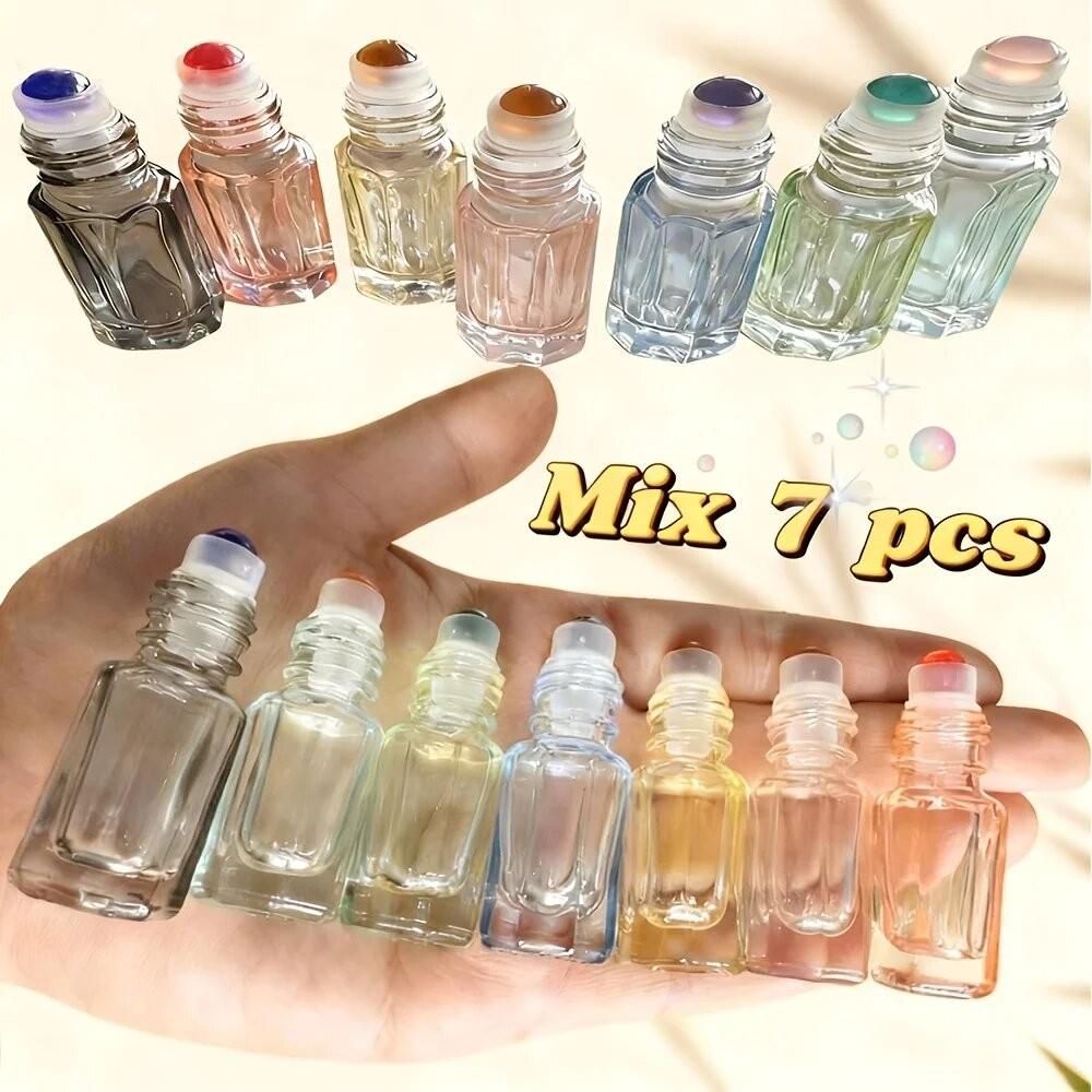 7-Piece Gemstone-Shaped Rollerball Bottles, Glass Essential Oil Containers, Aromatherapy, Travel-Friendly, Perfect Gift, DIY Perfume