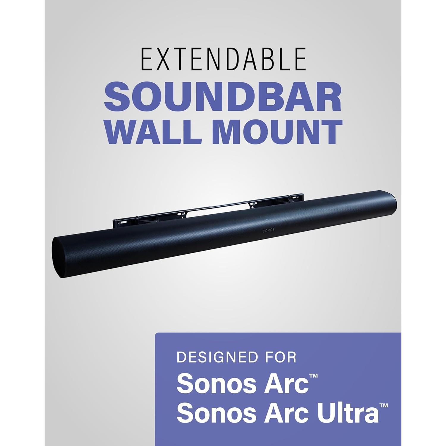 Extendable Soundbar Wall Mount for Sonos Arc & Sonos Arc Ultra Soundbar - 5" Depth Adjustment Optimized for Dolby Atmos - Black Speaker Mount