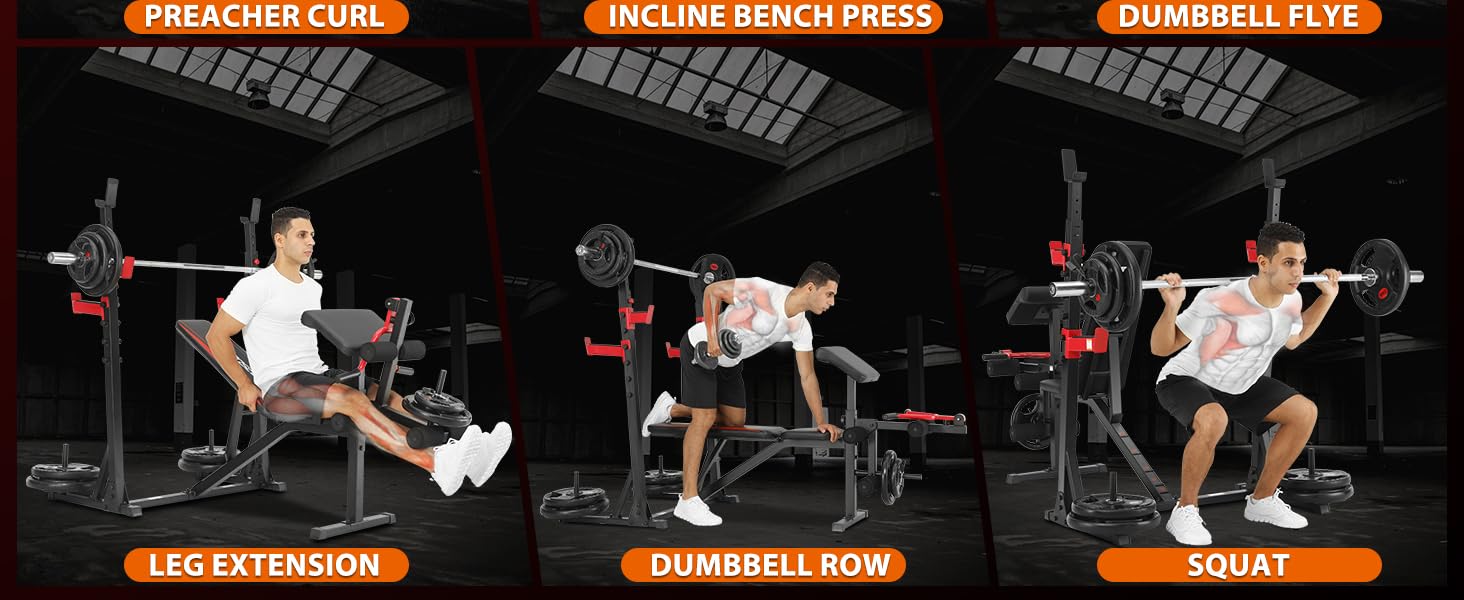 OPPSDECOR 900LBS Weight Bench Set with Squat Rack with Leg Extension Bench Press Set Workout for Home Gym dumbbell set foldable weight OPPSDECOR 900LBS Weight Bench Set with Squat Rack with Leg Extension Bench Press Set Workout for Home Gym dumbbell set foldable weight