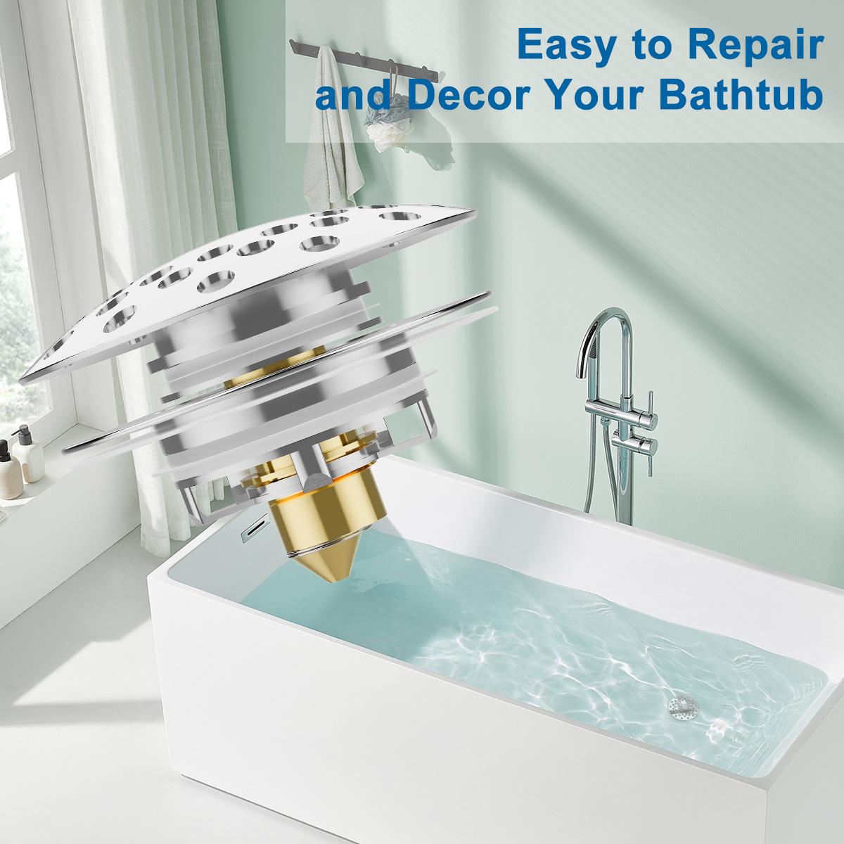 Stainless Steel Bathtub Drain Stopper, Pop-up Drain Stopper, Bathroom Bathtub Plug, Drain Protector for 1-1/2 To 1-3/4" Bath Drain Hole, Easy Installation, Home Goods