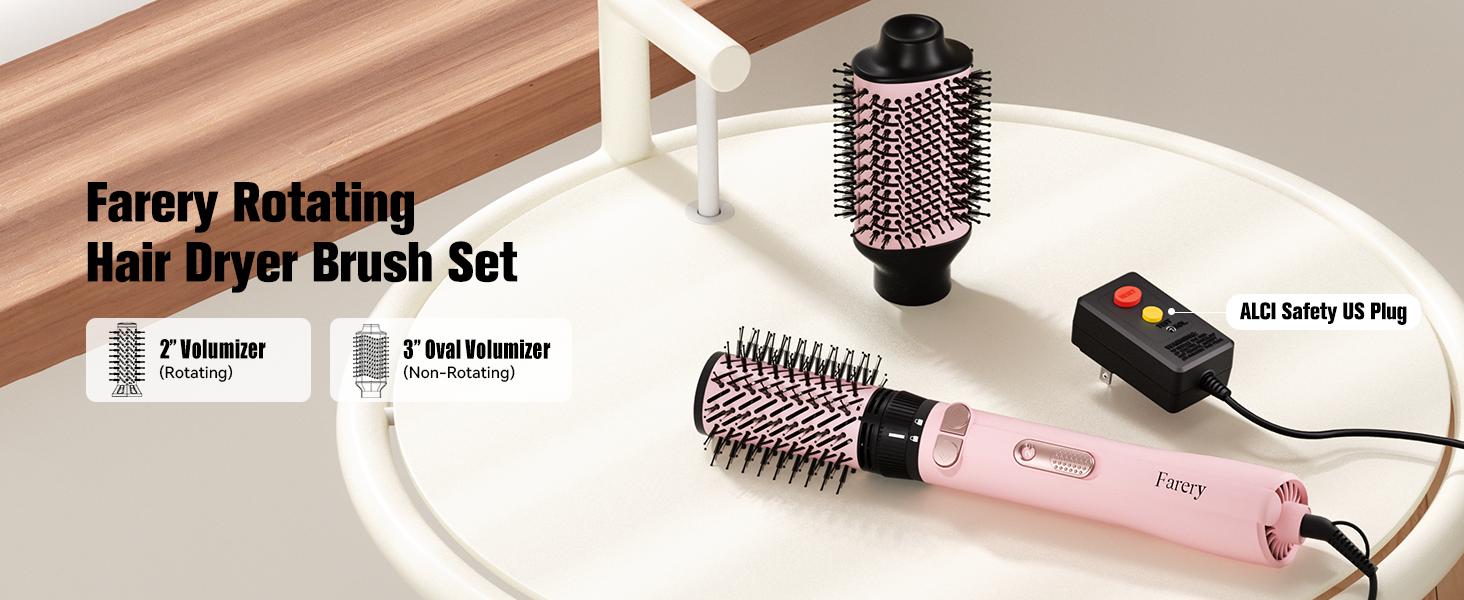 Farery 2-in-1 Blow Dryer Brush Set for Frizz-Free Blowout | 2-inch Rotating Hair Dryer Brush & 3-inch Hot Air Brush with Oval Barrel