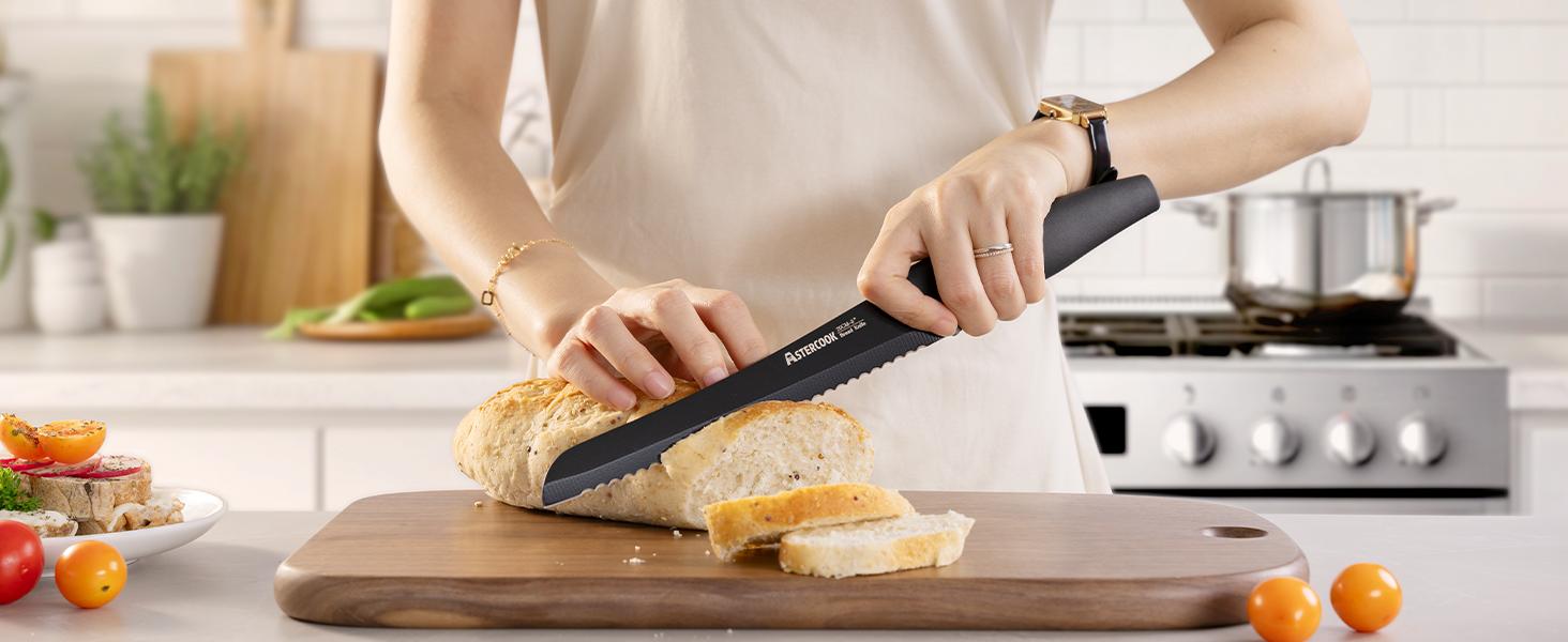 Astercook 22-Piece Knife Set with Block, German Steel, Chef & Steak Knives, Scissors, Sharpener & Peeler – Dishwasher Safe. Kitchen Kitchenware Kitchen Blade Stainless Traditional Wooden