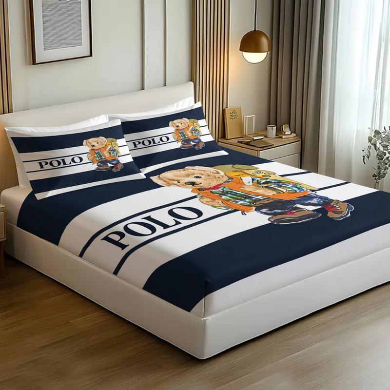 Teddy bear printed pattern bed sheet, comfortable printed pattern, including 1 bed sheet and 2 pillowcases, comfortable bedding, anti slip dust cover suitable for bedrooms and guest rooms, suitable for adult gifts