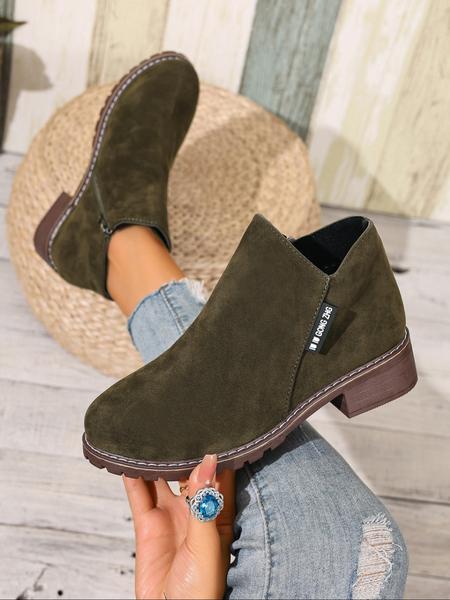 Women's low heel and short boot with side zipper design, high-end solid color design, available in sizes 36-43, stylish and comfortable French-style boots suitable for both autumn and winter wear, suitable for indoor and outdoor use.