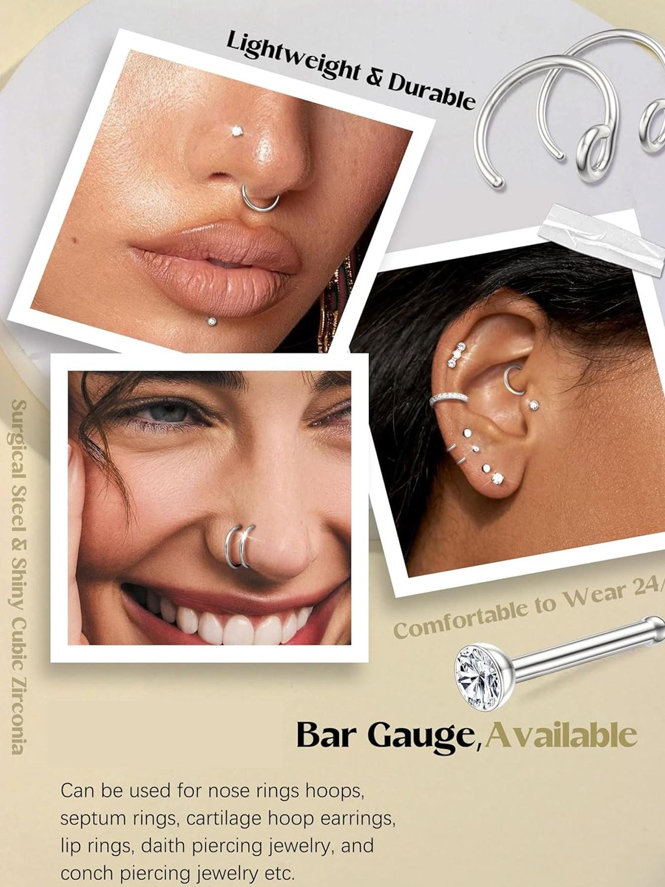 20g Nose Rings Hoops Nose Studs - Hypoallergenic Surgical Steel CZ Nose Stud L Shape Body Nostril Piercing Jewelry for Women Men 14k Gold Plated 20Pcs