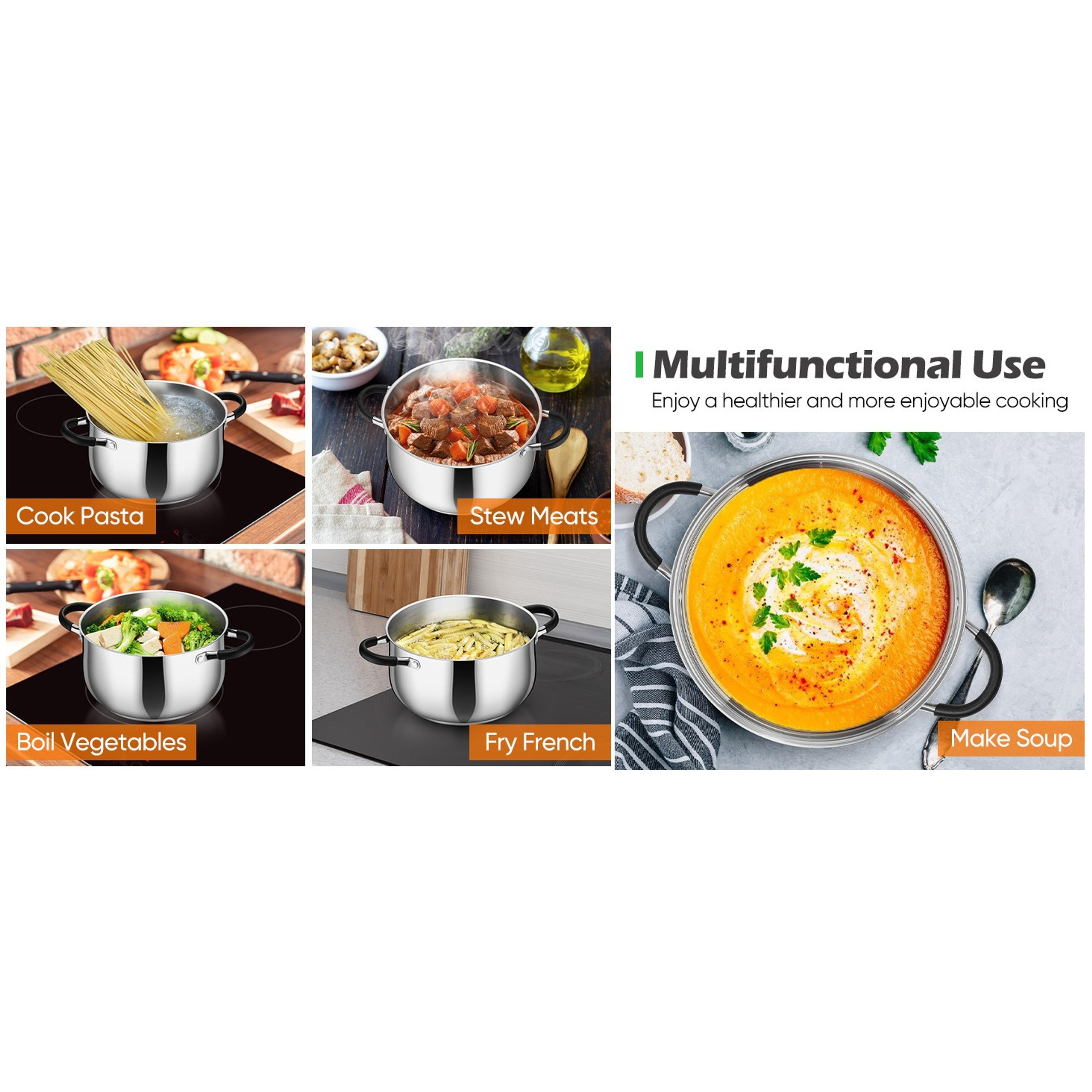 6 Qt Stainless Steel Stock Pot, Tri-Ply Bottom Soup Cooking Pot with Visible Lid, Dual Heatproof Handles, Fits Induction Gas All Stoves, Non-Toxic & Dishwasher Safe for Pasta Soup Stew 6 Qt Stainless Steel Stock Pot, Tri-Ply Bottom Soup Cooking Pot with Visible Lid, Dual Heatproof Handles, Fits Induction Gas All Stoves, Non-Toxic & Dishwasher Safe for Pasta Soup Stew
