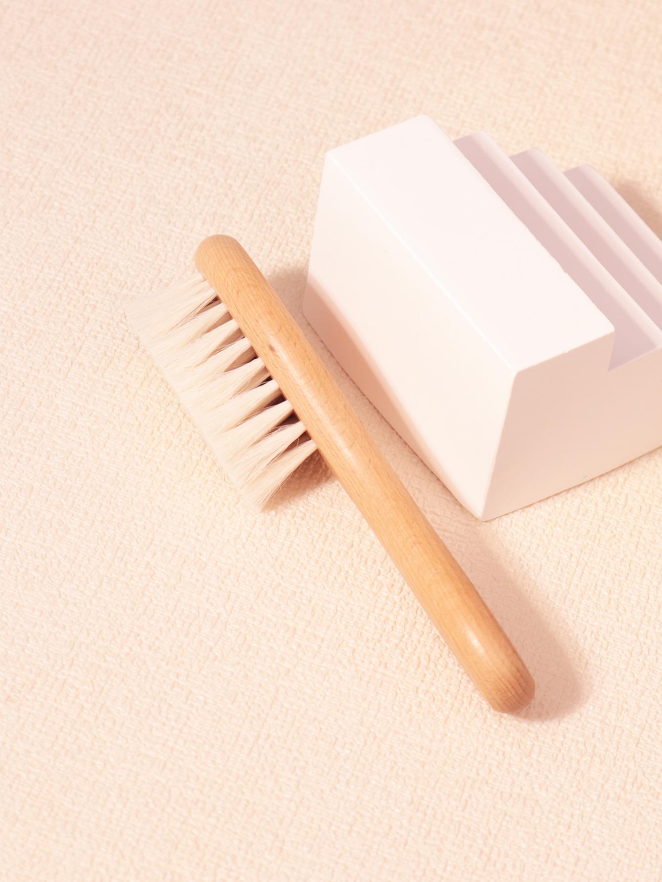 Soft Pure Wool Hair Brush with Wooden Handle, Neck Hair Remover Brush for Salon and Home Use, Gentle Hair Care Tool