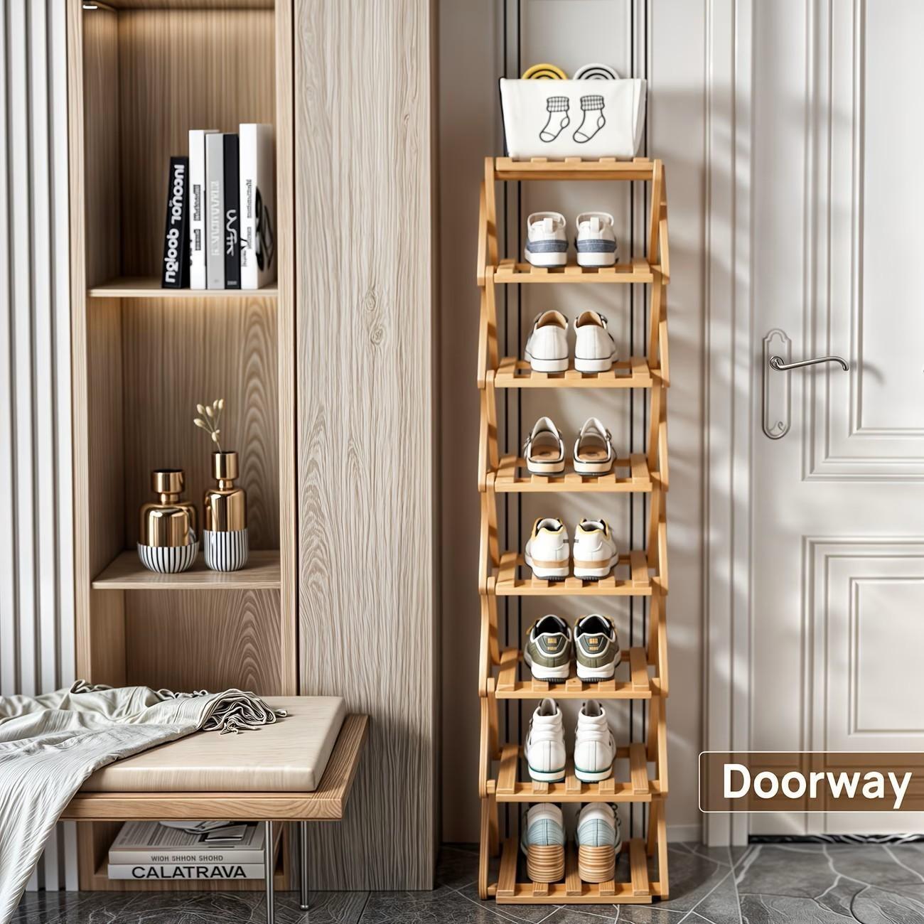 Bamboo Shoe Rack Multi-Layer Foldable, Home Organizer for Living Room Bedroom Bathroom, Shoe Organizer Storage Racks, Shelves Rack