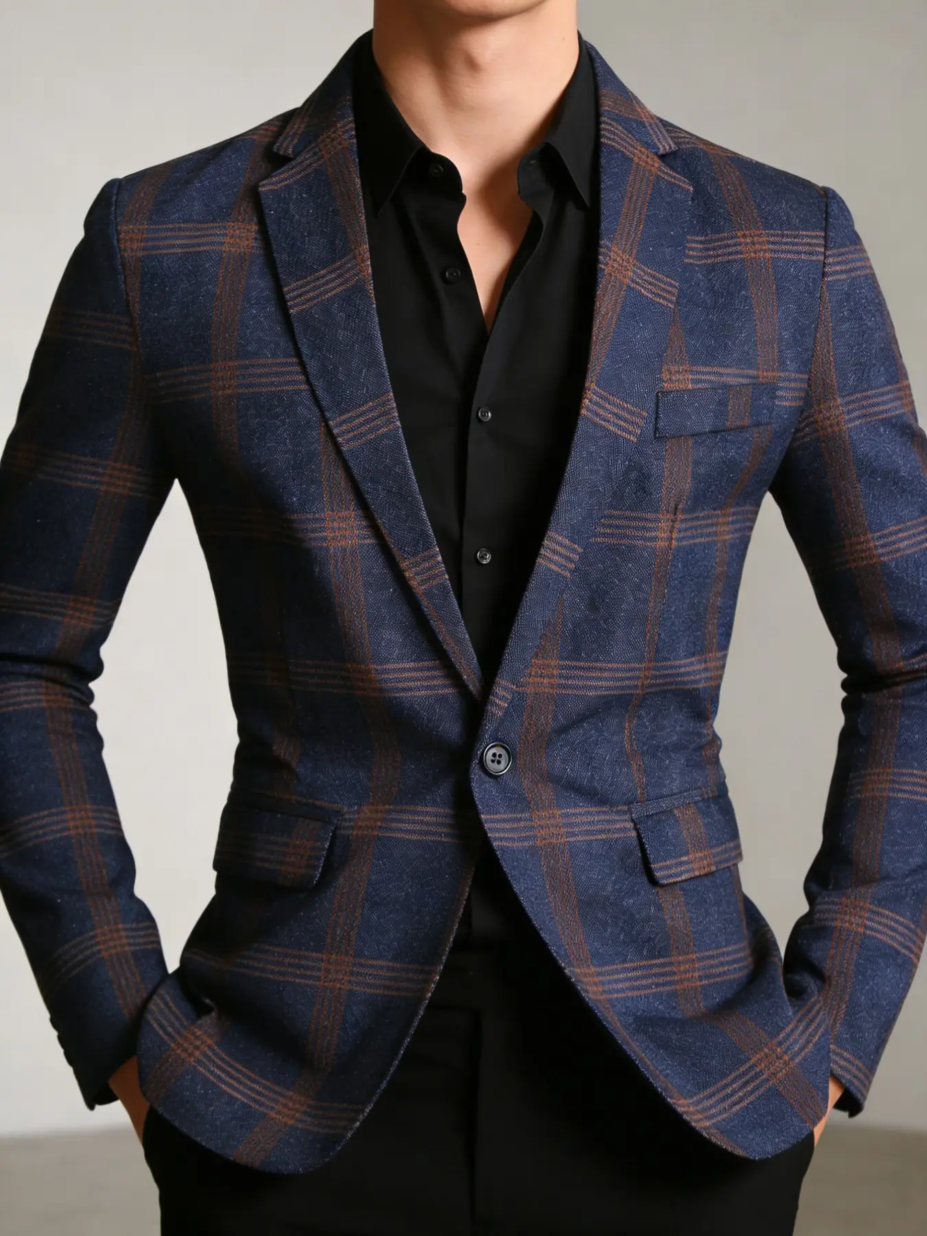 Men's Plaid Blazer Jacket, Fitted Woven Fabric, Casual Business Style, Perfect for Formal & Daily Wear, Spring & Fall Season