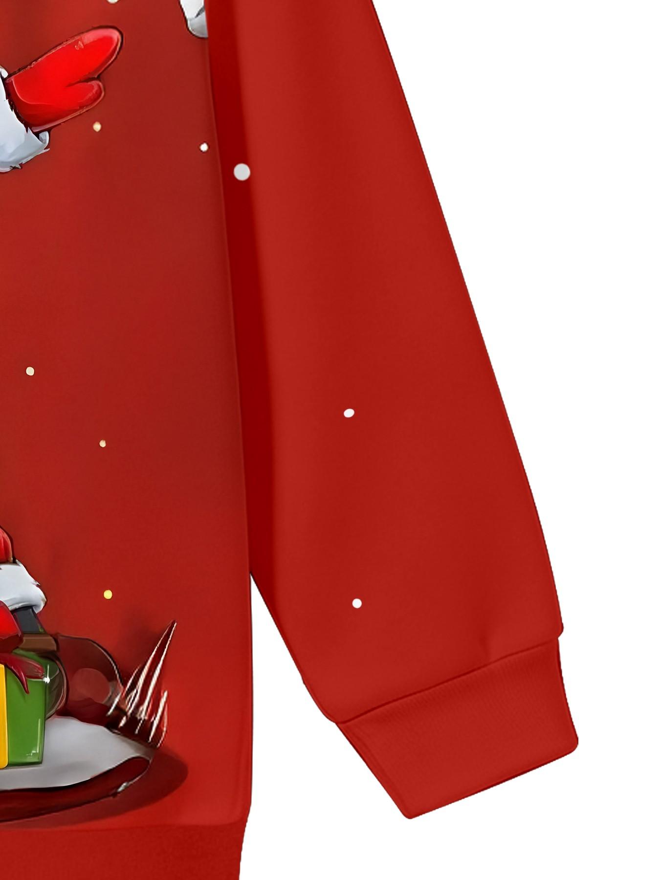 Christmas Santa Hat Hoodie for Boys, Long Sleeve Loose-Fit Casual Top, All over Print, Fall & Winter Festival