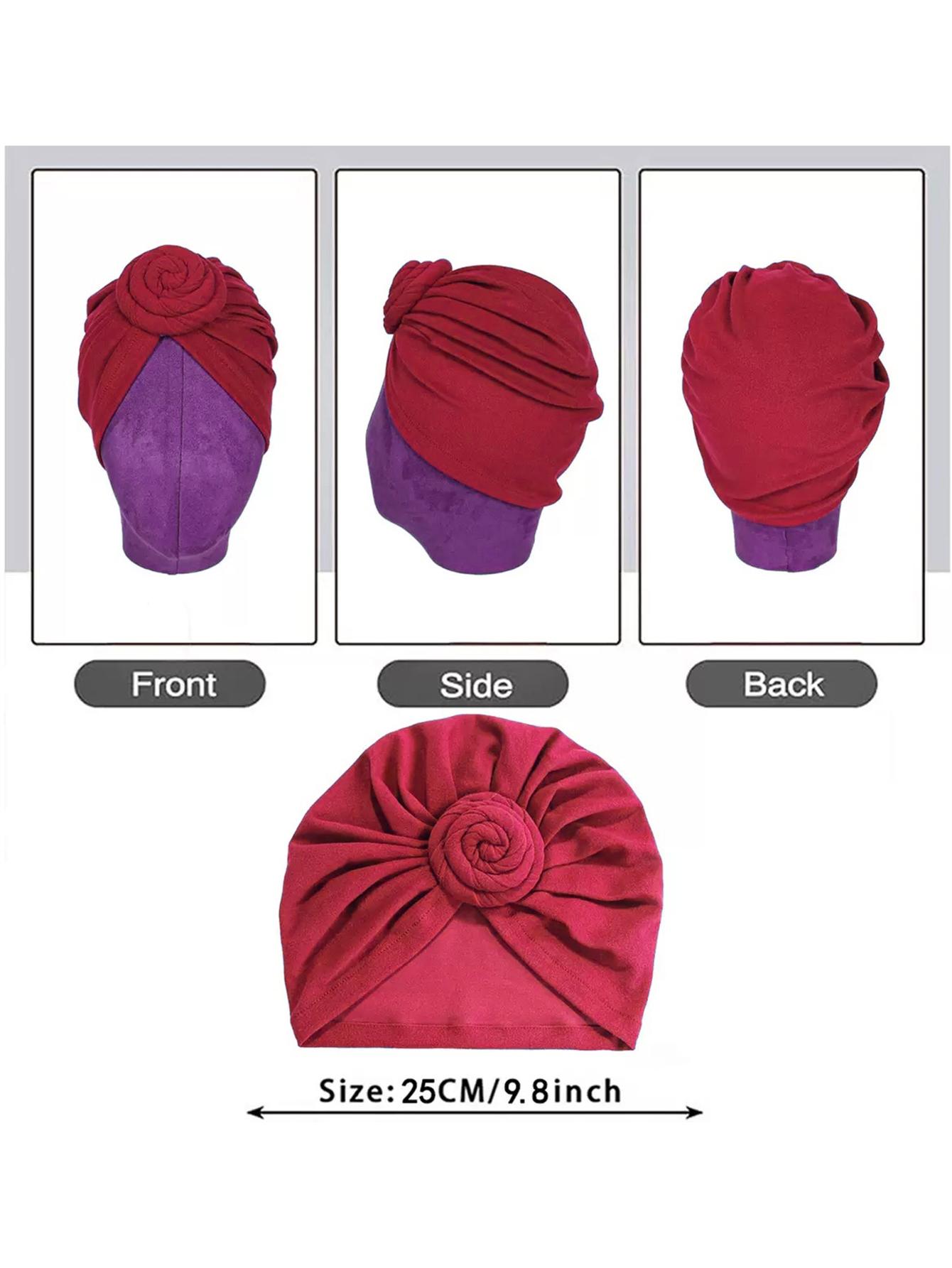 Women's Ethnic Headscarf Hat, Floral Twist Design Indian Turban Cap, Casual Fitted Style for All Seasons, Perfect for Parties & Daily Use