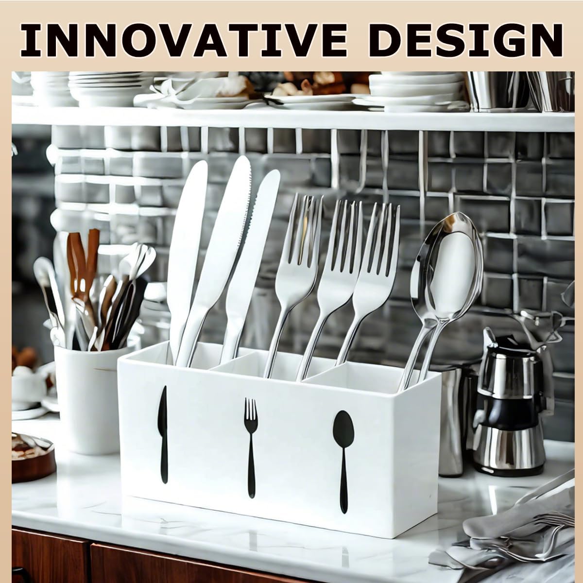 Silverware Holder for Party,Spoon and Fork Organizer |  Silverware  with Labeled Compartments,Keeps Cutlery Tidy  Countertops or in Drawers,Wipes Clean Easily
