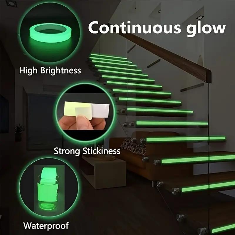 Glow in The Dark Warning Self Adhesive Tape, 1 Roll Outdoor Decoration Fluorescent Non-slip Tape, Luminous Sticker for Stairs, Floors, Stages, Room Decor